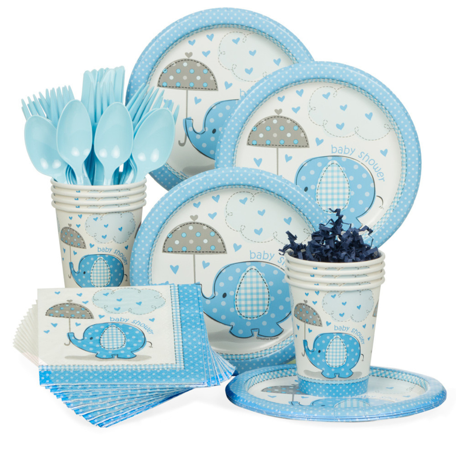 Baby Shower Party Kit
 Umbrellaphants Blue Baby Shower Standard Tableware Kit