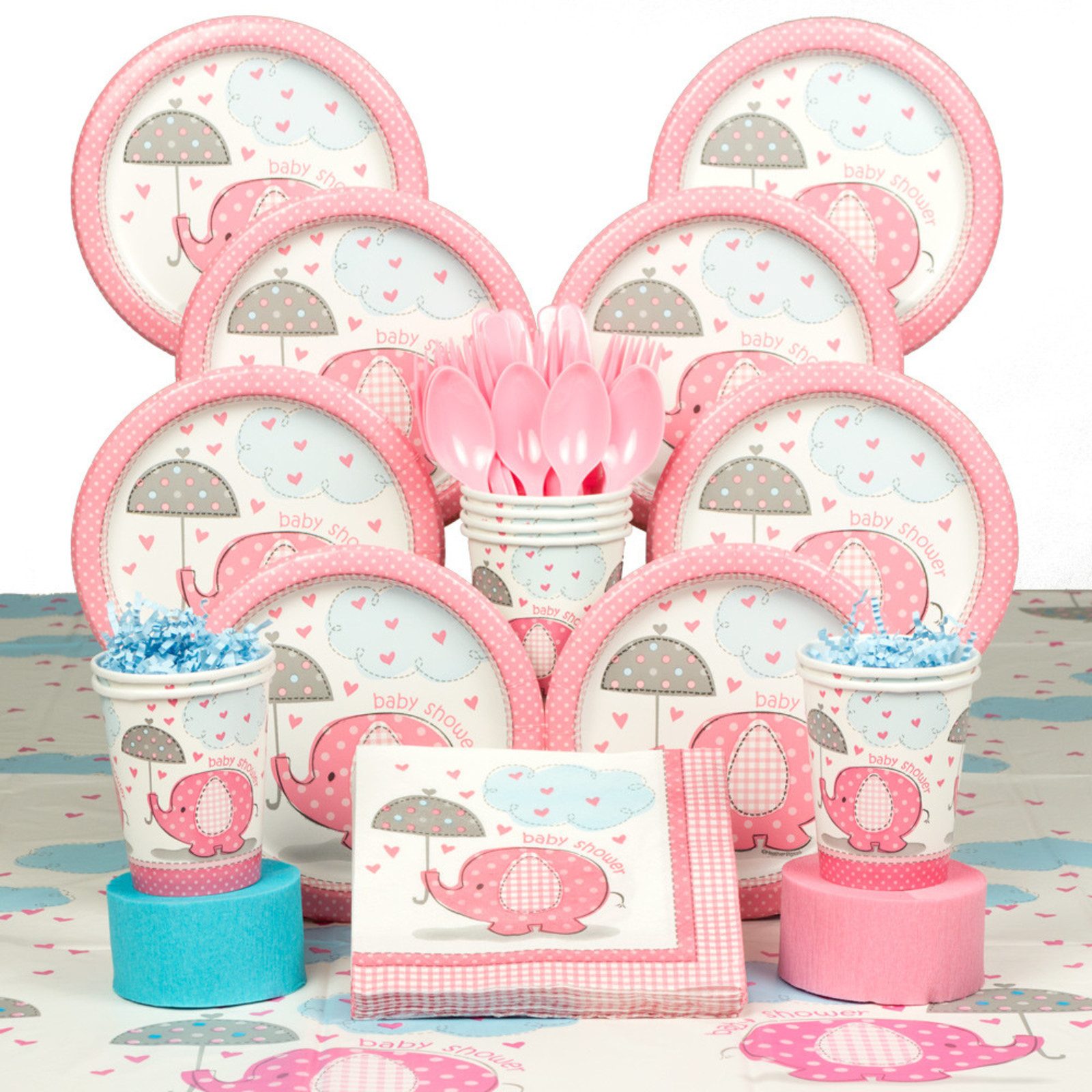Baby Shower Party Kit
 Umbrellaphants Pink Baby Shower Deluxe Tableware Kit
