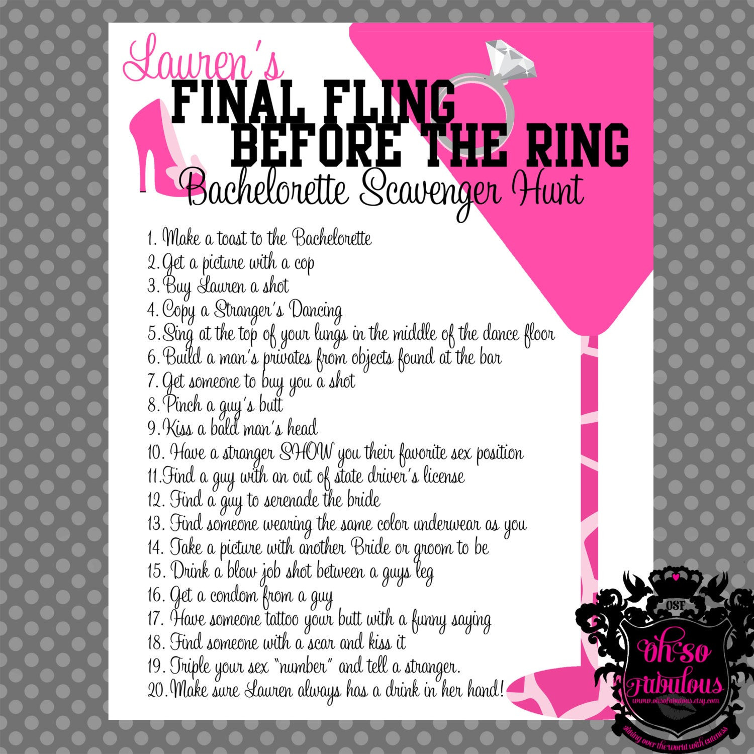Bachelorette Party Game Ideas
 Wild and Crazy Bachelorette Party Scavenger Hunt