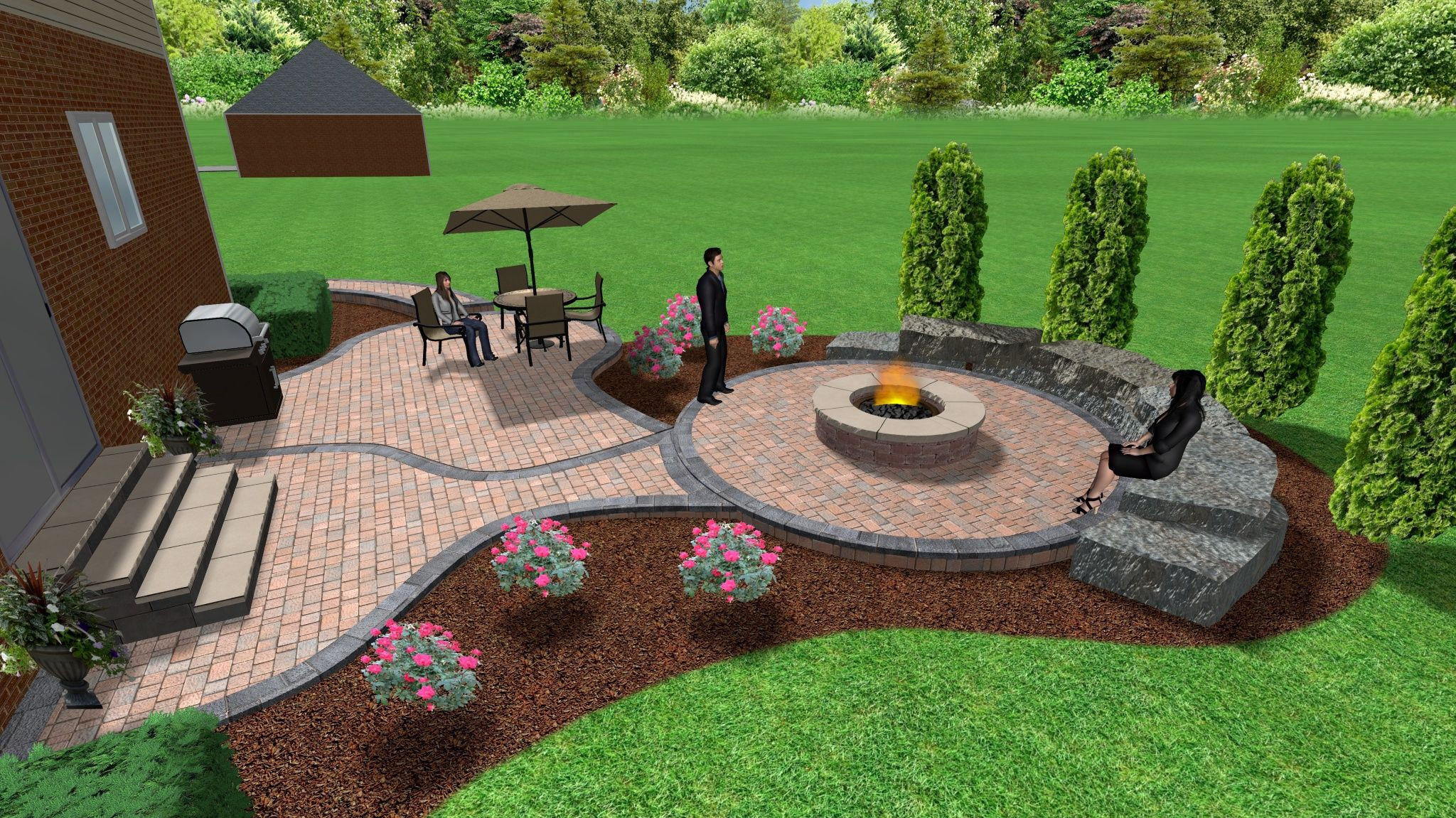 Backyard Design With Fire Pit
 Brick paver patio and fire pit