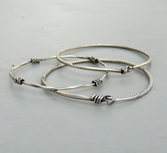 Barbed Wire Bracelet
 3 Vintage Sterling Silver Barb Wire Bangle Bracelets by