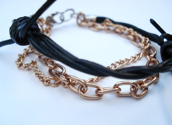 Barbed Wire Bracelet
 Leather Bracelet Barbed Wire with Gold Chains by AzuiltDesign