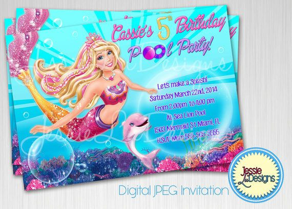 Barbie Pool Party Ideas
 Barbie Mermaid Custom Digital Birthday Pool by