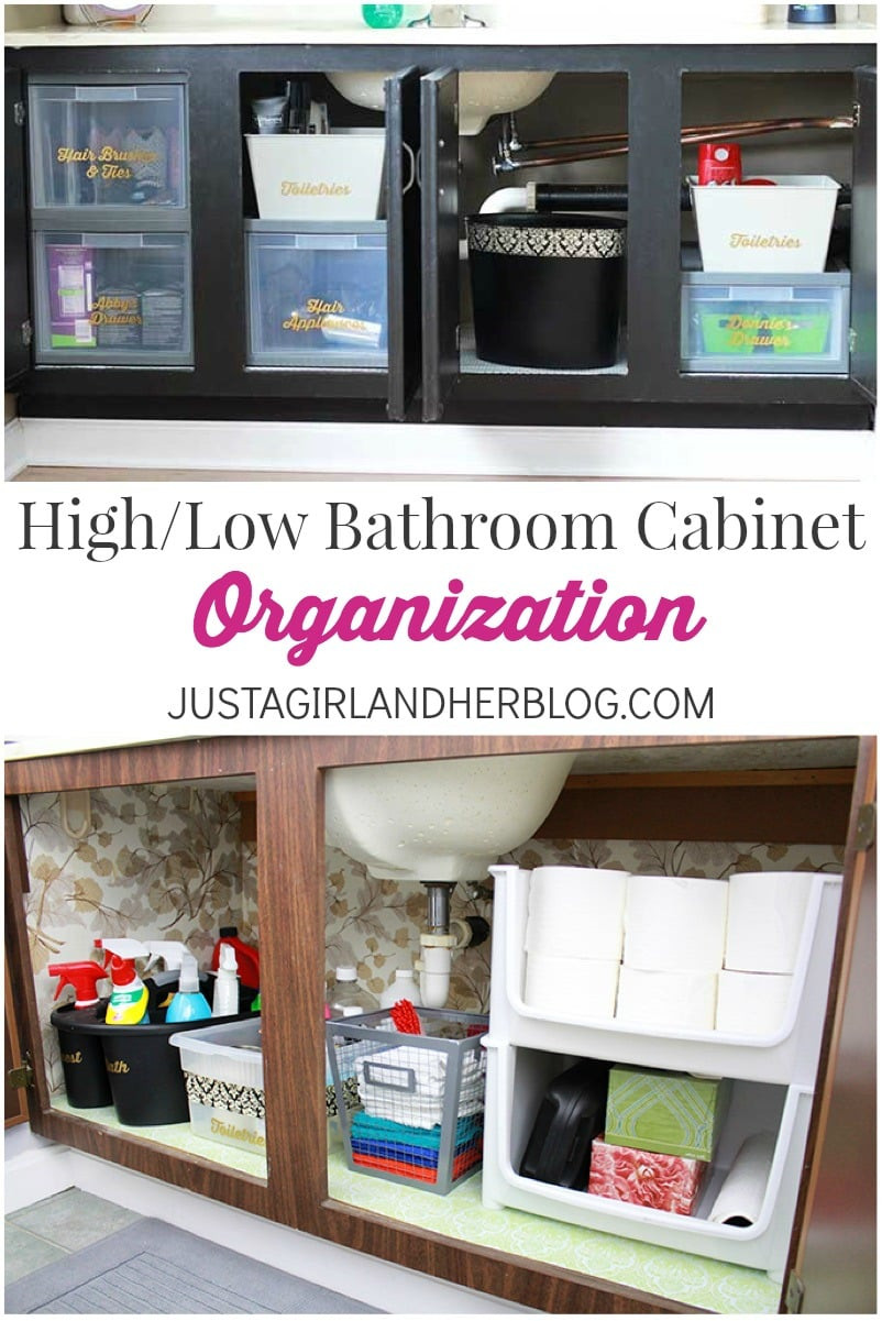 Bathroom Cabinet Organization
 High Low Bathroom Cabinet Organization Just a Girl and