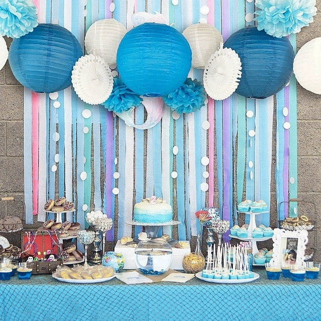 Beach Birthday Party Decoration Ideas
 Set of 13 Blue Pink Beach Themed Party Under the Sea