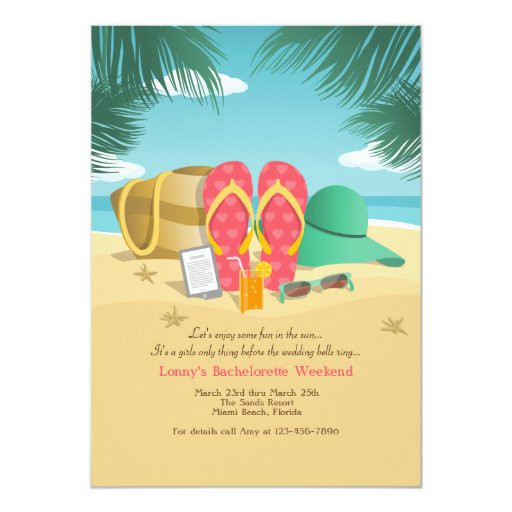 Beach Party Invitation Wording Ideas
 Beach Destination Bachelorette Party Invitations