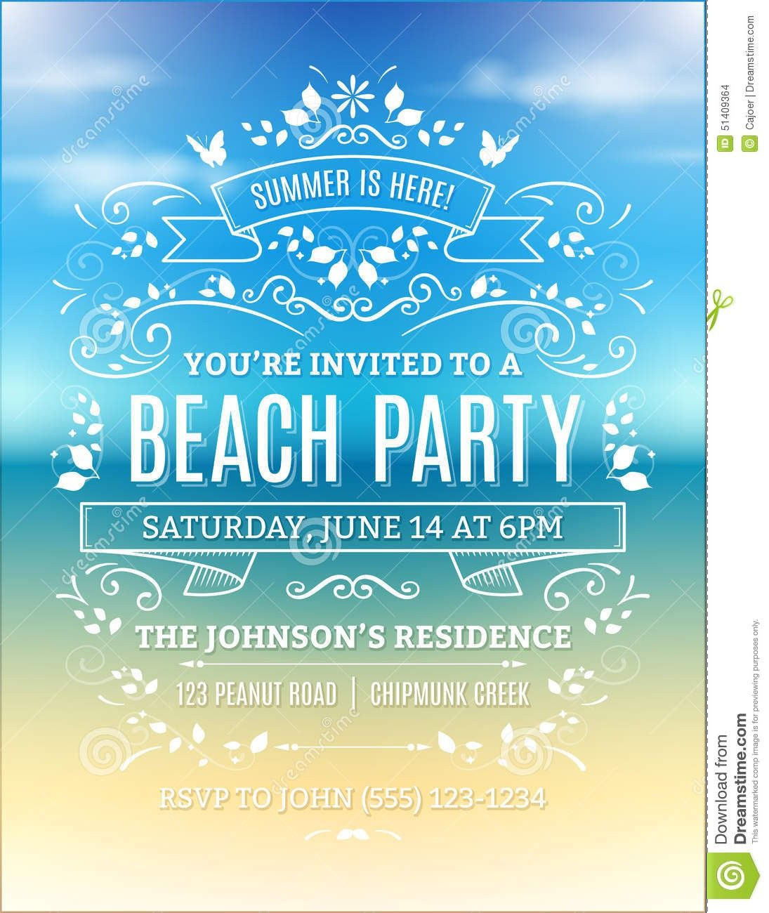 Beach Party Invitation Wording Ideas
 Free Printable Beach Party Invitations in 2019