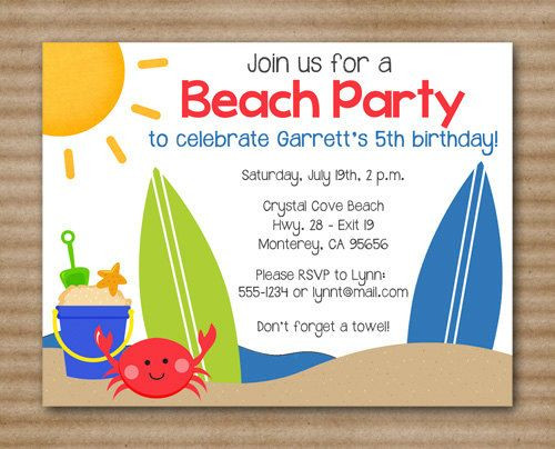 Beach Party Invitation Wording Ideas
 PRINTABLE Beach Party Invitation Beach Birthday