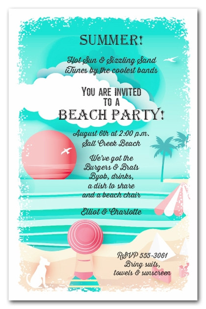 Beach Party Invitation Wording Ideas
 View on the Beach Summer Party Invitations