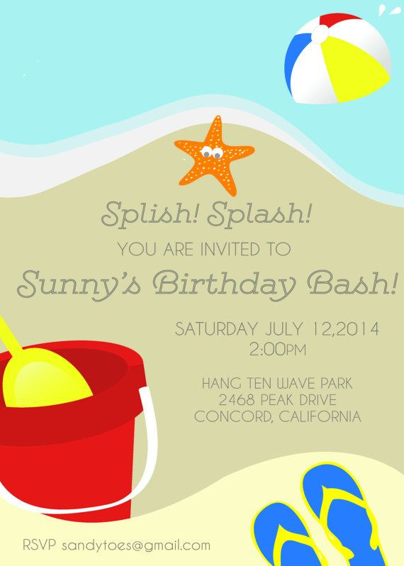 Beach Party Invitation Wording Ideas
 Beach birthday party invitation summer birthday party
