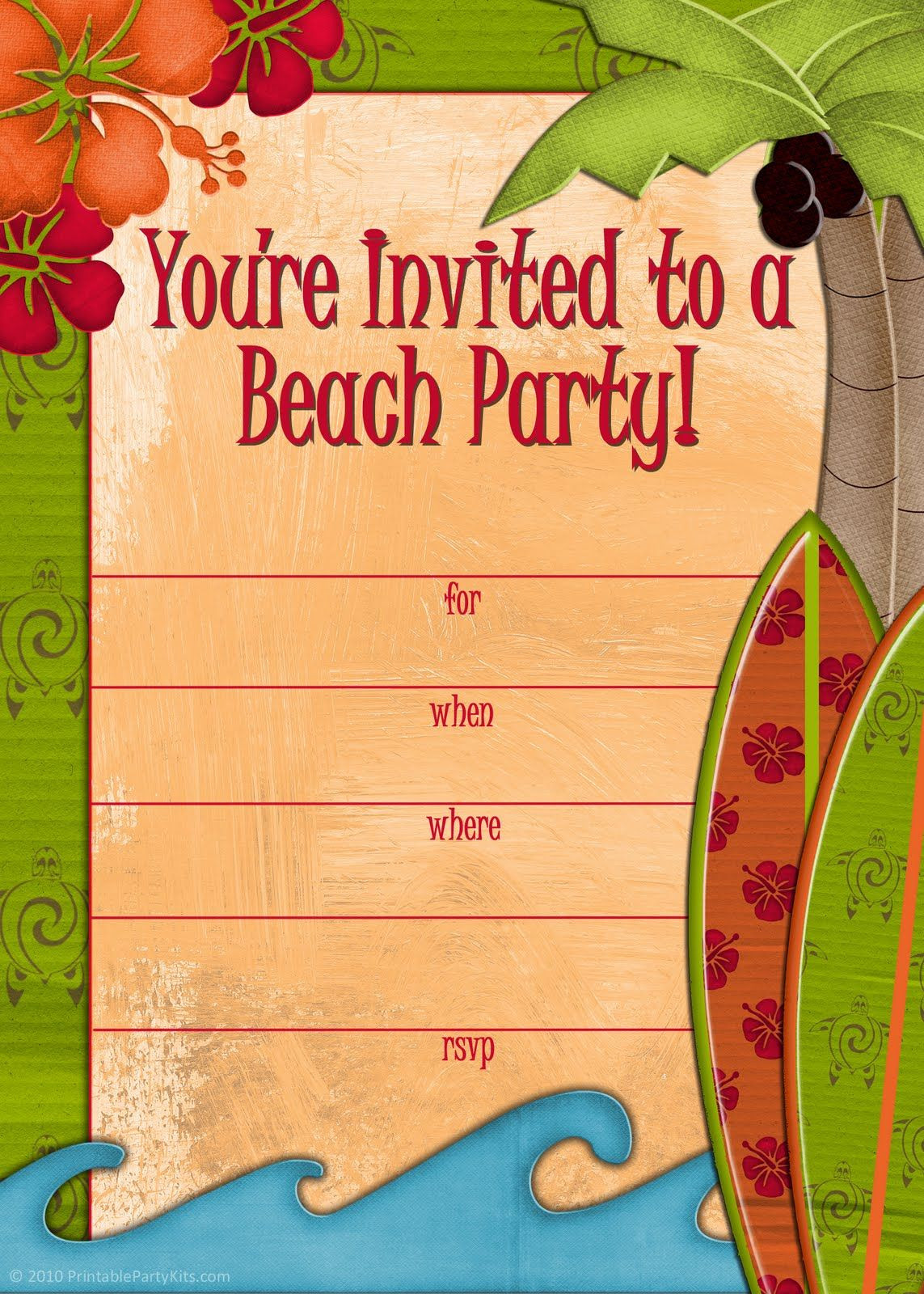 Beach Party Invitation Wording Ideas
 Free printable beach party invitations from