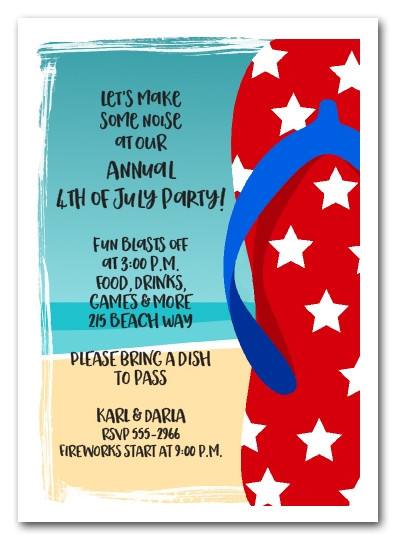 Beach Party Invitation Wording Ideas
 Patriotic Stars Flip Flops Beach Party Invitations
