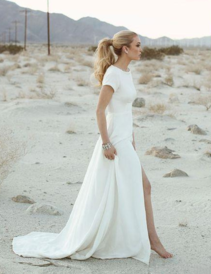 Beach Wedding Gowns
 2017 Elegant Casual Beach Wedding Dress Short Sleeve