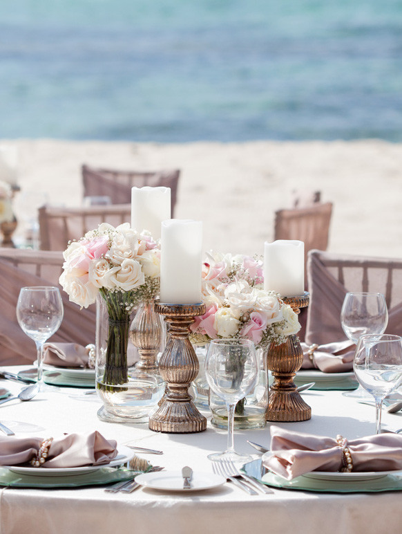 Beach Wedding Table Decorations
 2015 Blush Pink destination Beach Wedding table