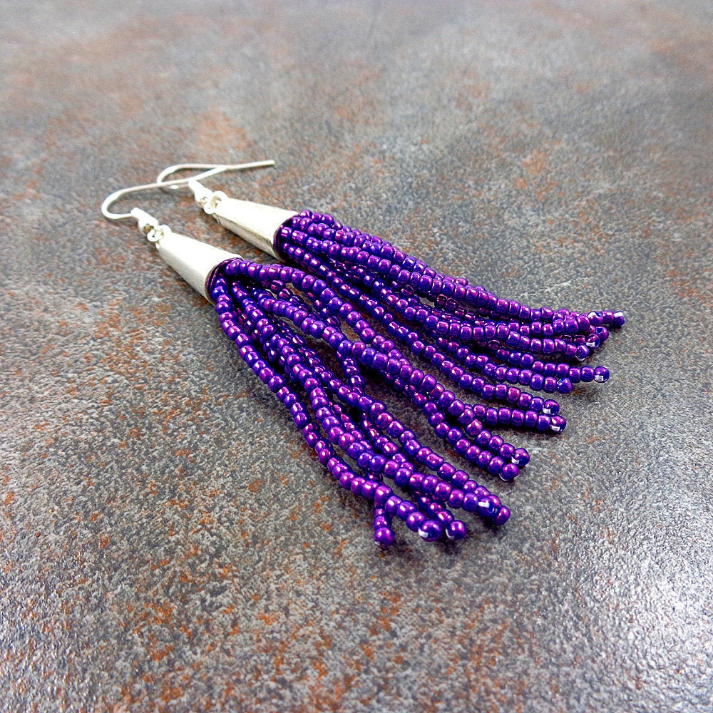 Bead Tassel Earrings
 Beaded Tassel Earrings Purple Tassel Earrings Fringe