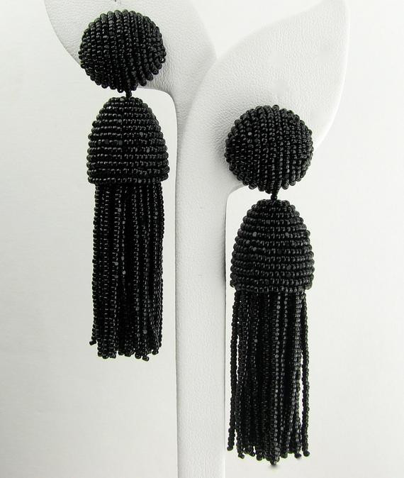Bead Tassel Earrings
 Black seed bead tassel earrings for by GaslightOriginalBdwk