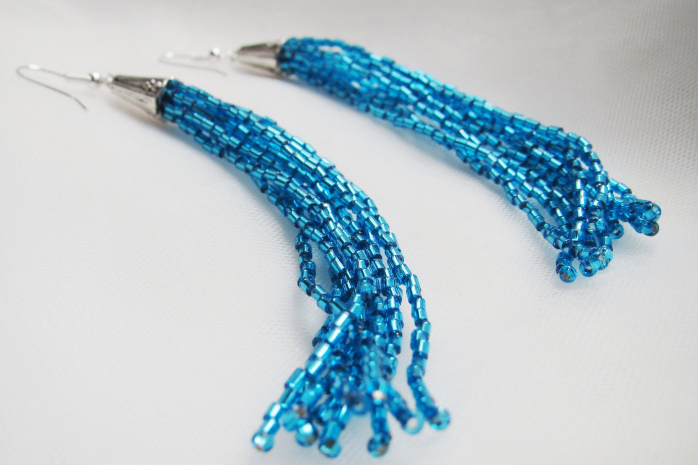 Bead Tassel Earrings
 Beaded Tassel Earrings Blue Jewelry Blue Tassel Evenings