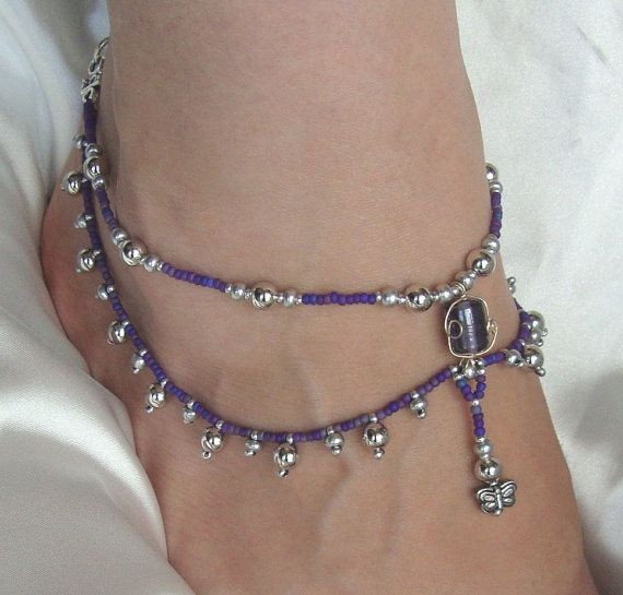 Beaded Anklet
 Purple and Silver Beaded Drop Anklet