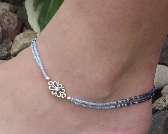 Beaded Anklet
 Hand Made Anklet Beaded Double Strand Sterling Silver