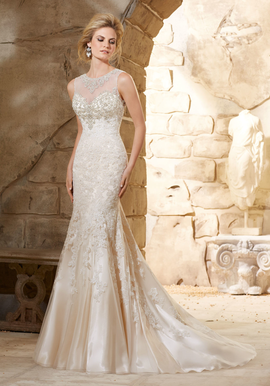 Beaded Wedding Dresses
 Beaded Bodice on Lace over Soft Satin Bridal Gown