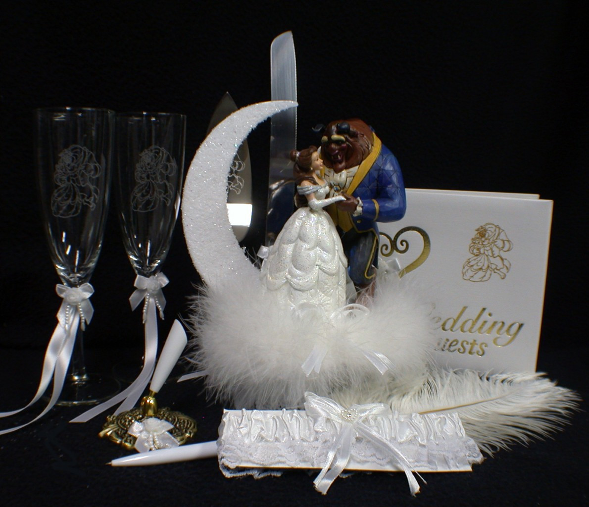Beauty And The Beast Wedding Cake Topper
 DISNEY Beauty & the Beast Wedding Cake Topper LOT Glasses