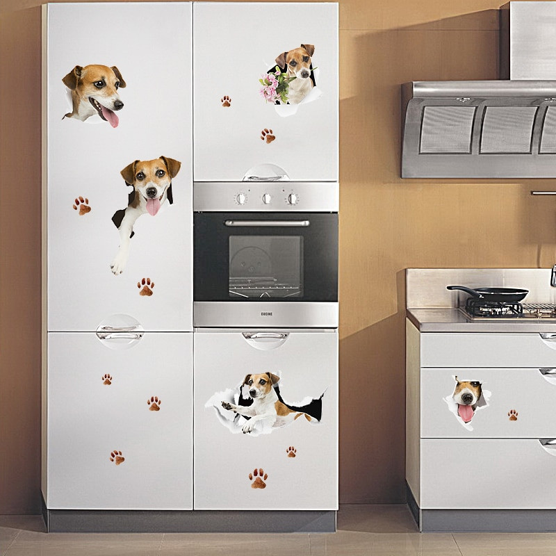 Bedroom Refrigerator Cabinet
 Lovely Dog 3D Effect Wall Stickers Bedroom Living room
