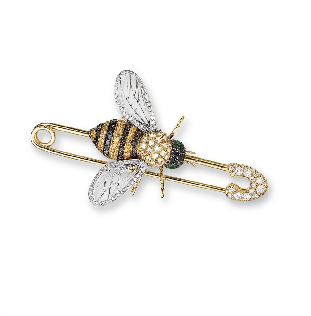 Bee Brooches
 A DIAMOND YELLOW SAPPHIRE AND EMERALD BEE BROOCH BY