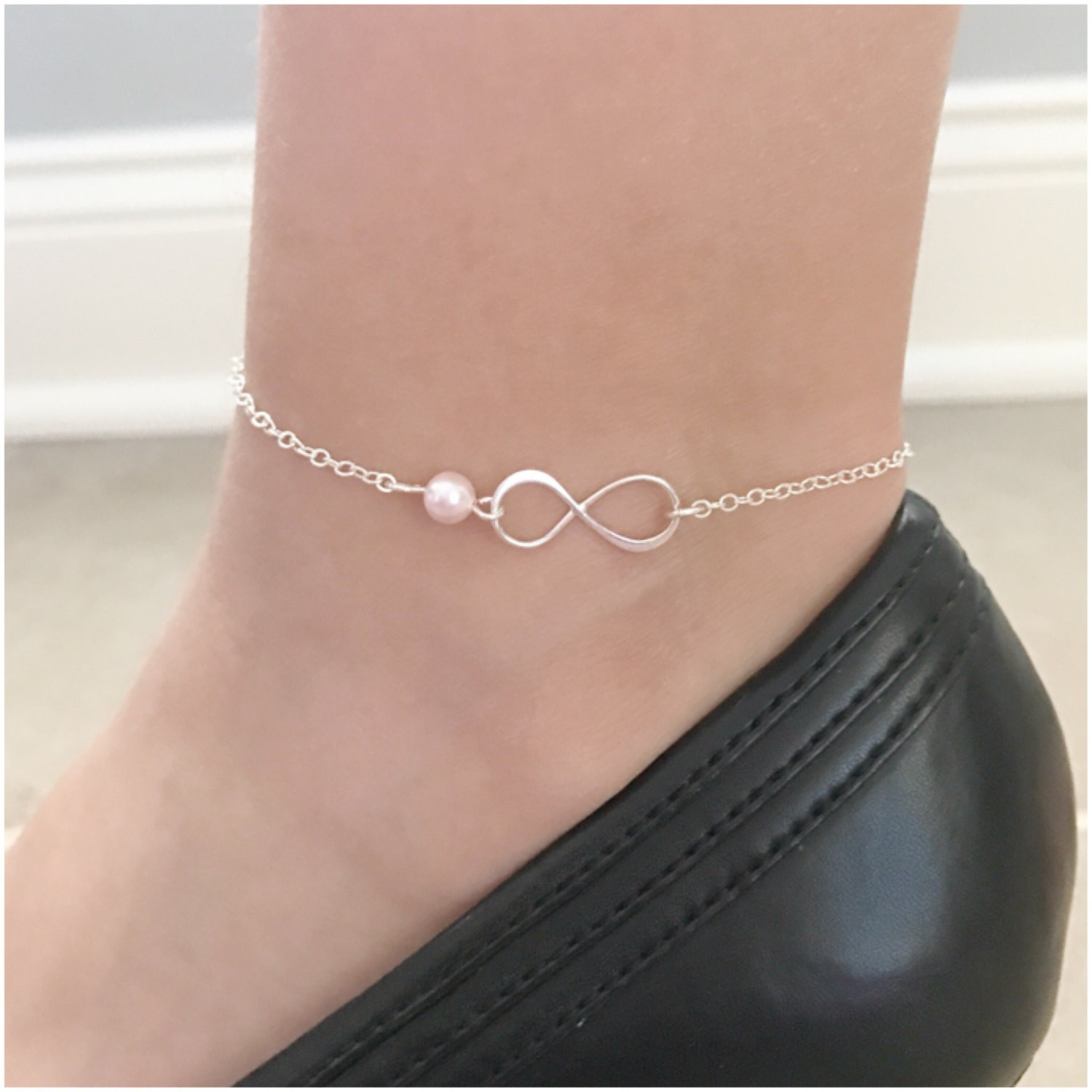 Best Friend Anklet
 Best Friend Infinity Anklet with Pink Pearl Personalized