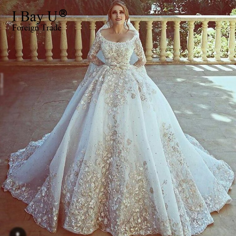 Big Wedding Dresses
 Top Customized Big Train Arab Wedding Dresses 2017 Luxury