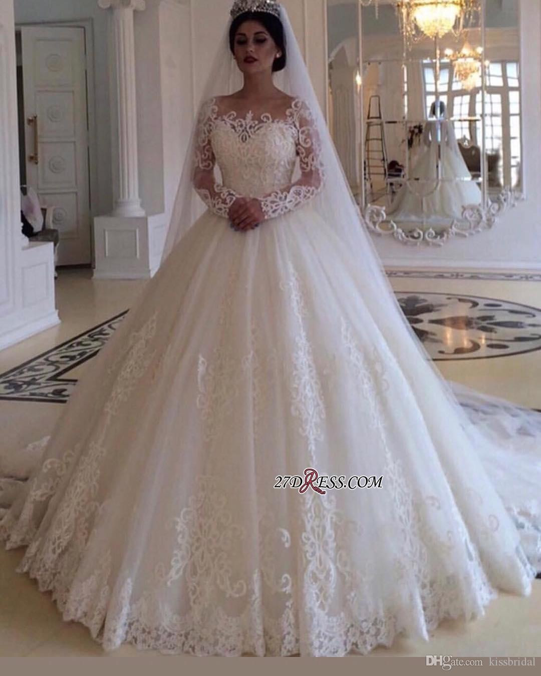 Big Wedding Dresses
 Long Sleeve Lace Wedding Dresses 2019 Elegant Ball Gown