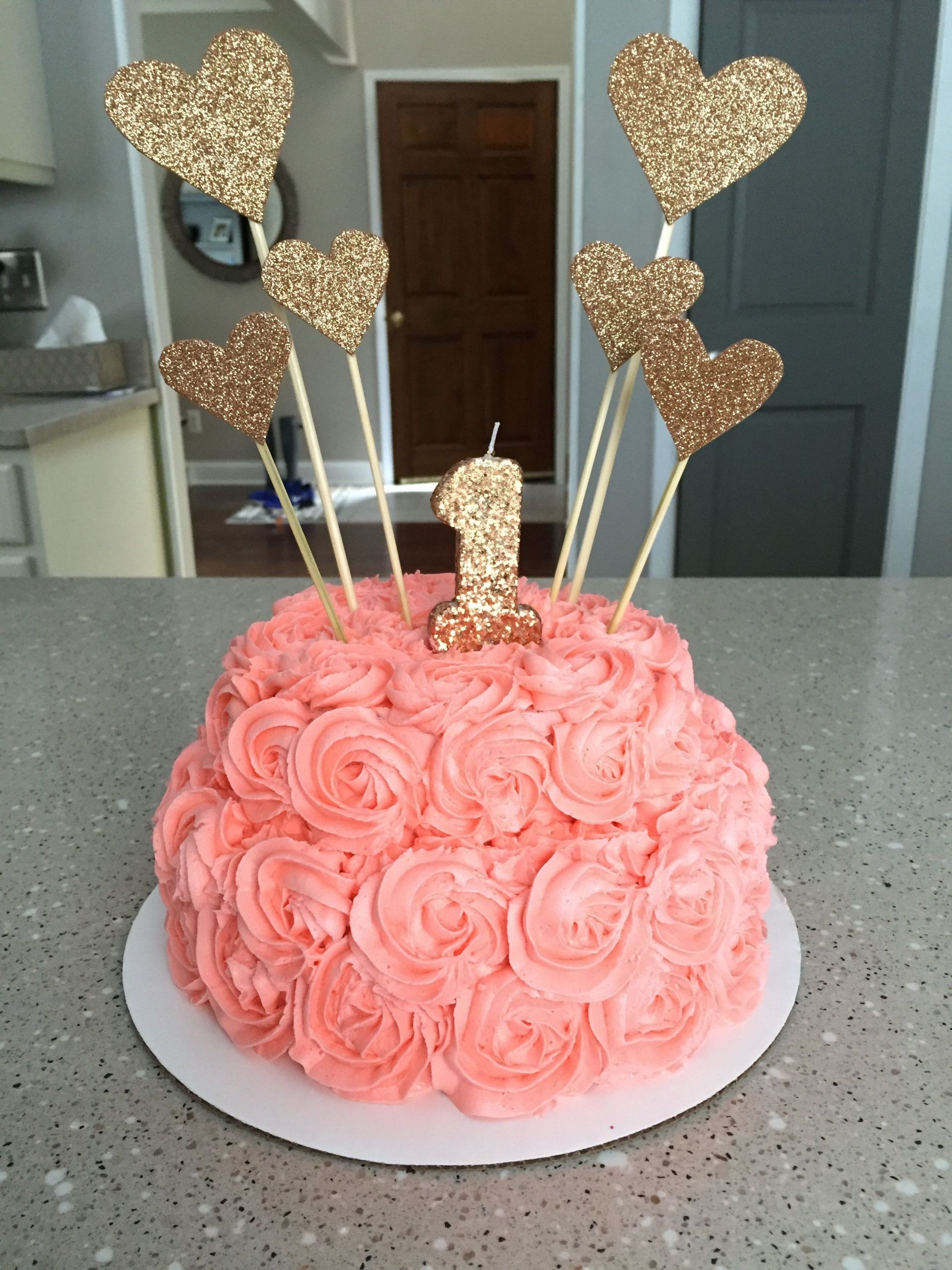Birthday Cake For 1 Year Old Baby Girl
 First birthday cake Pink and gold decorations on a 1 year