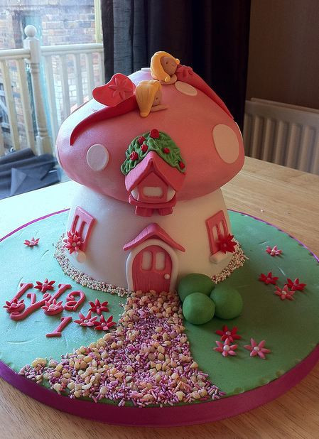 Birthday Cake For Baby Girl
 Pink mushroom house first birthday cake for baby girl JPG