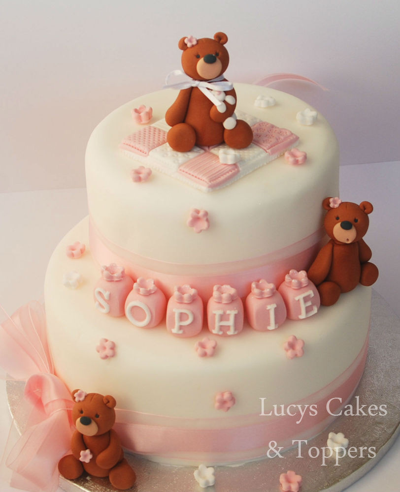 Birthday Cake For Baby Girl
 3X TEDDY CAKE TOPPER DECORATION SET CHRISTENING BIRTHDAY