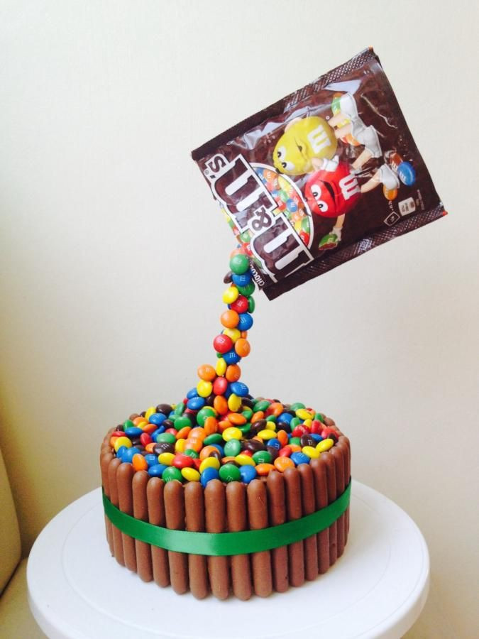 Birthday Cake M&amp;m
 Made this for my son’s 17th Birthday Was so glad he