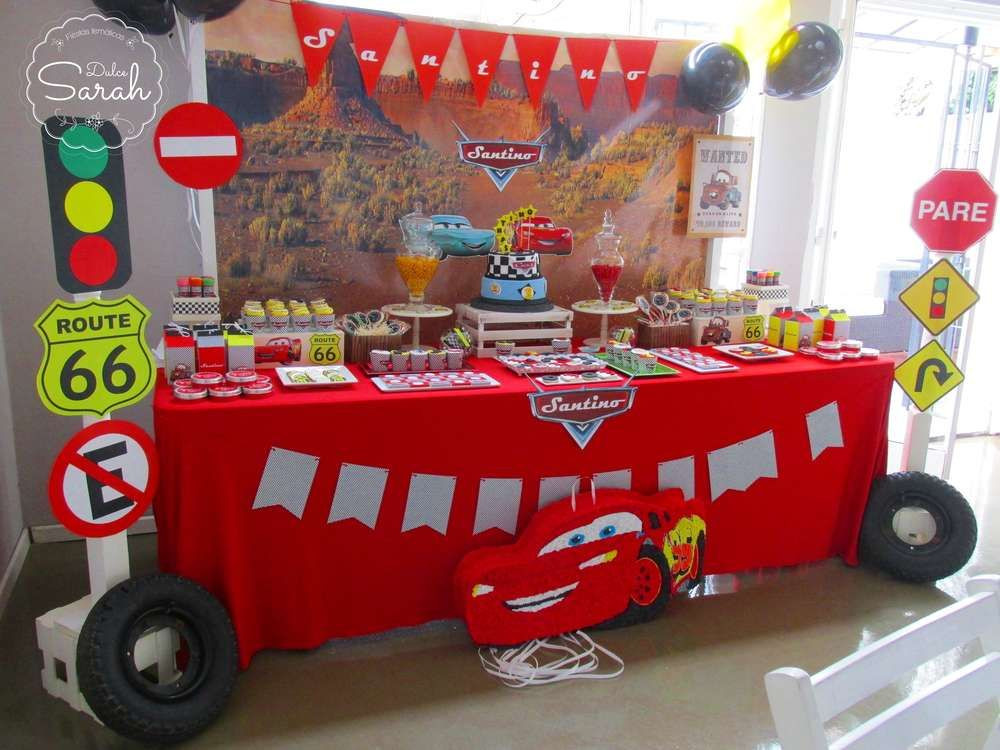 Birthday Car Decorations
 Cool dessert table at a Disney Cars birthday party See