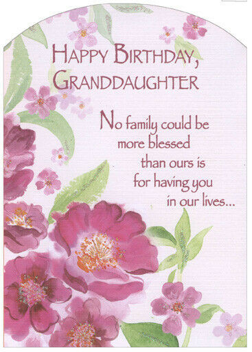 Birthday Card For Granddaughter
 Pink Flowers with Glitter Z Fold Granddaughter Birthday