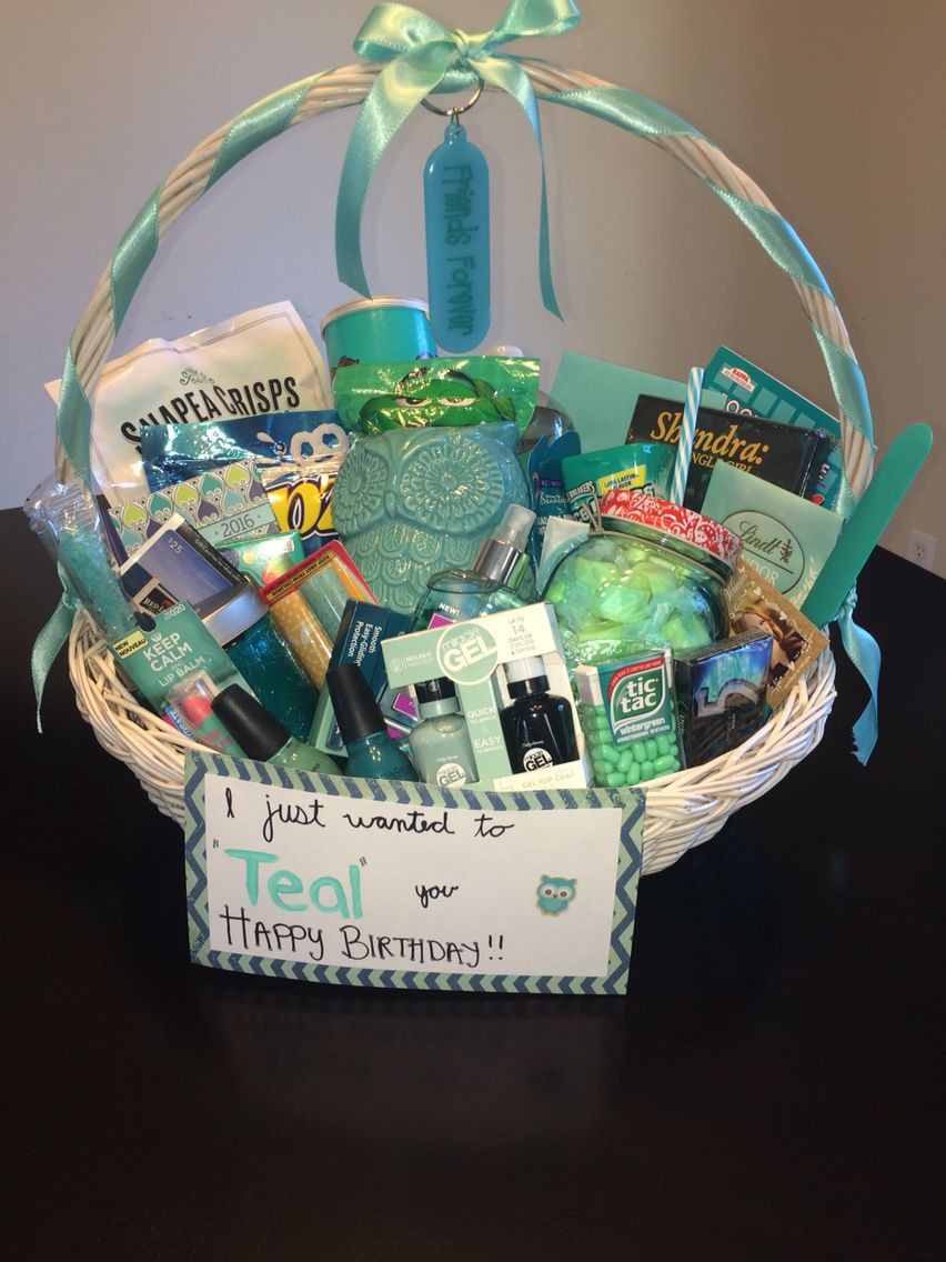 Birthday Gift Baskets For Her
 Just wanted to "TEAL" you happy birthday Gift basket
