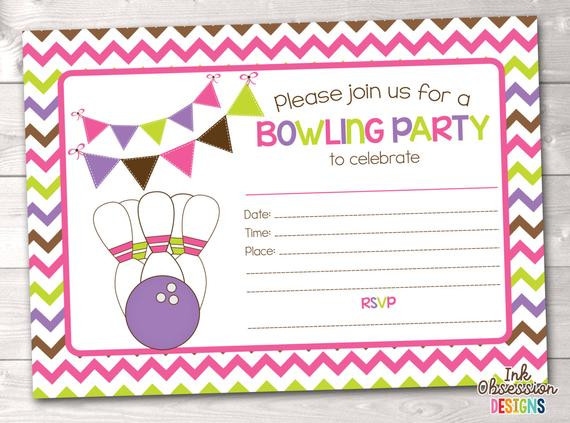 Birthday Invitation
 Printable Girls Bowling Party Invitation Fill in the Blank