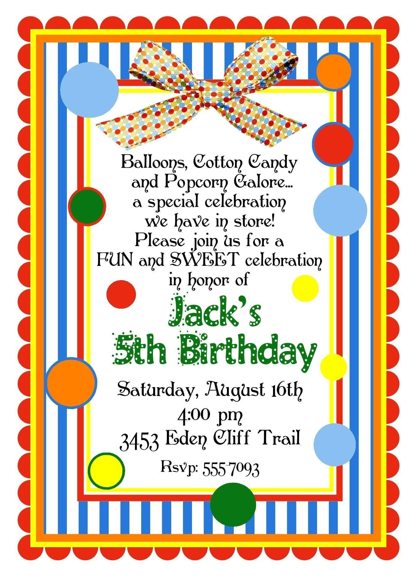 Birthday Invitation
 Personalized Invitations Circus Carnival Birthday Party