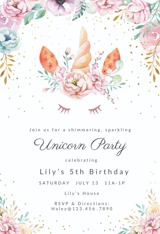 Birthday Invitation Templates Free Download
 Floral unicorn Birthday Invitation Template free