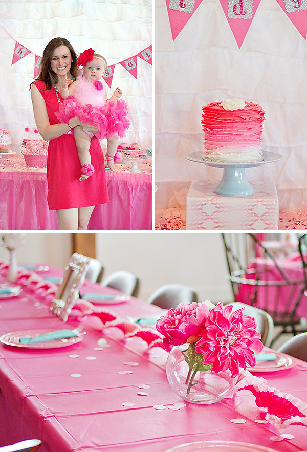 Birthday Party Decoration Ideas For Girl
 Girly & PINK Ombre First Birthday Party Hostess with