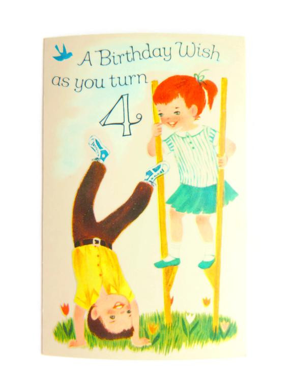 Birthday Wishes For 4 Year Old
 Vintage Child s Birthday Post Card 4 year old Boy or