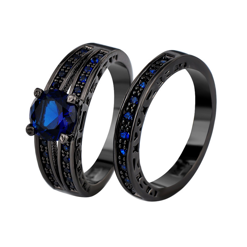 Black And Blue Wedding Rings
 New Arrival Black Gold Filled Blue Sapphire Jewelry Rings