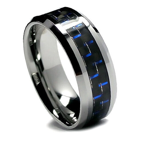 Black And Blue Wedding Rings
 8MM Men s Tungsten Ring Wedding Band Black and Blue