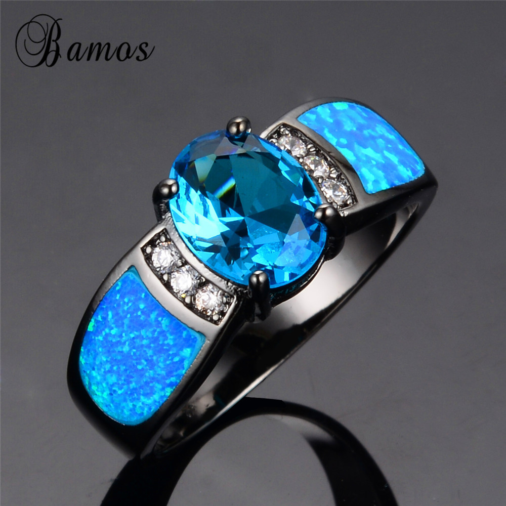 Black And Blue Wedding Rings
 Bamos Men Women Wedding Ocean Blue Opal Rings Luxury Black