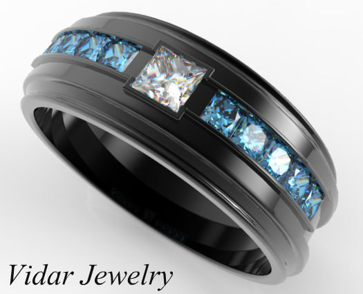 Black And Blue Wedding Rings
 Mens Blue Diamond Ring Black Gold Mens Wedding Band Blue