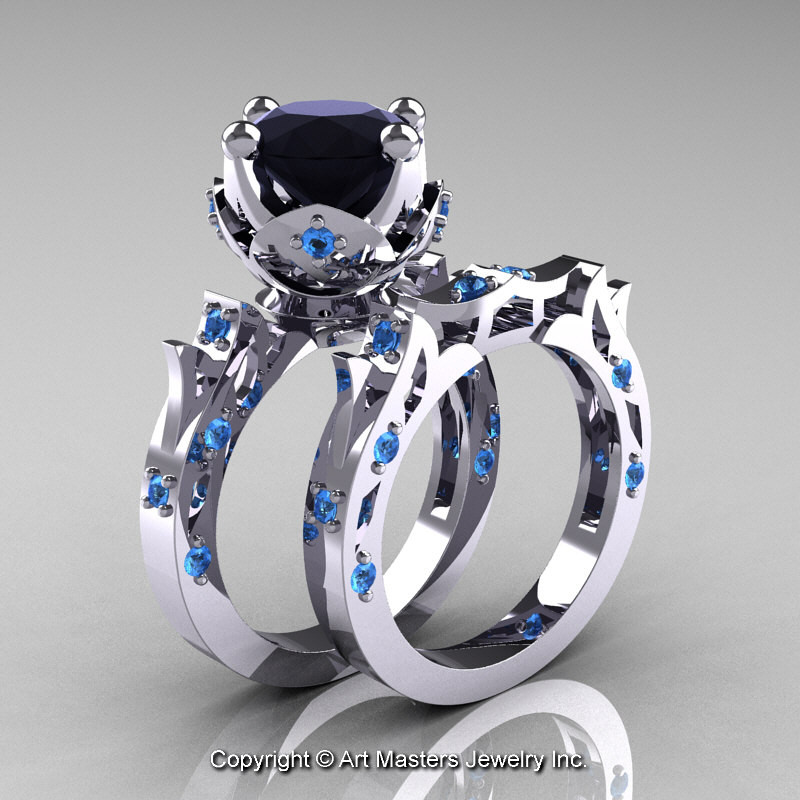 Black And Blue Wedding Rings
 Modern Antique 14K White Gold 3 0 Carat Black Diamond Blue