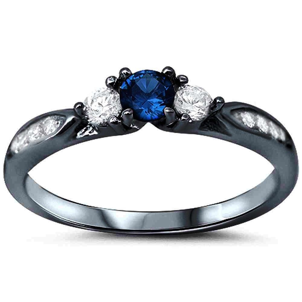 Black And Blue Wedding Rings
 3 Stone Wedding Engagement Ring 1 3ct Sapphire Black Gold