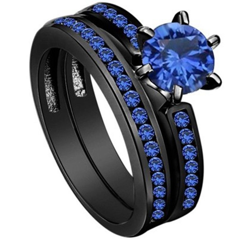Black And Blue Wedding Rings
 4 12 Black Wedding Ring Engagement Solitaire Blue Crystal