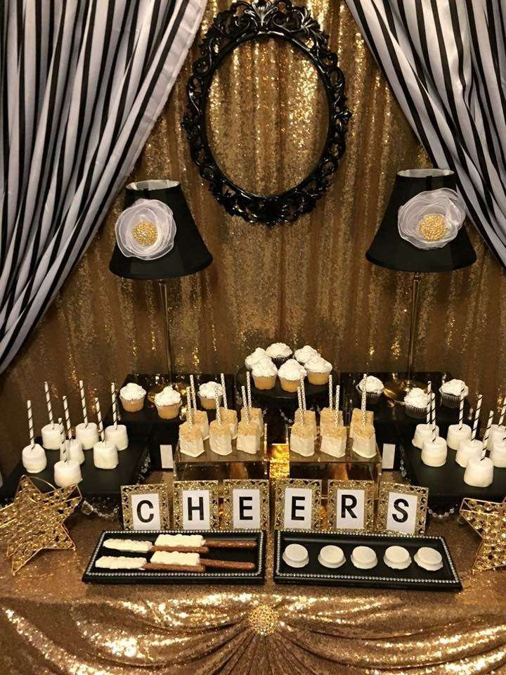 Black And Gold Birthday Decorations
 Black and White Stripes with Gold Sparkle Birthday Party
